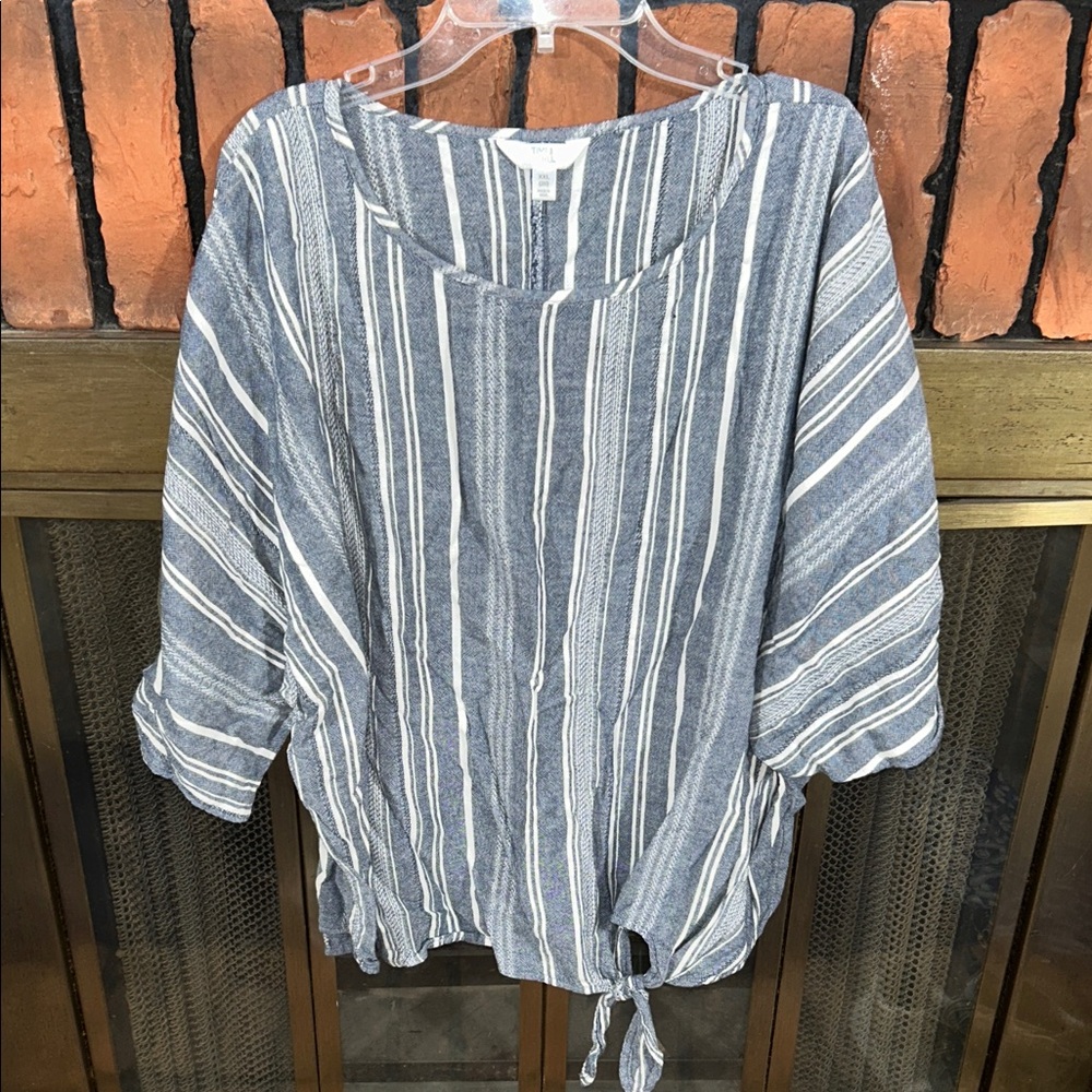 Time and Tru Navy and White Striped Blouse